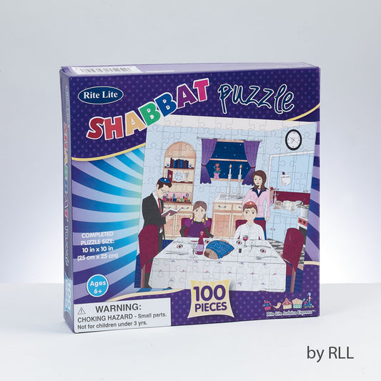 puzzle box with a picture of a family sitting down for a Shabbat meal