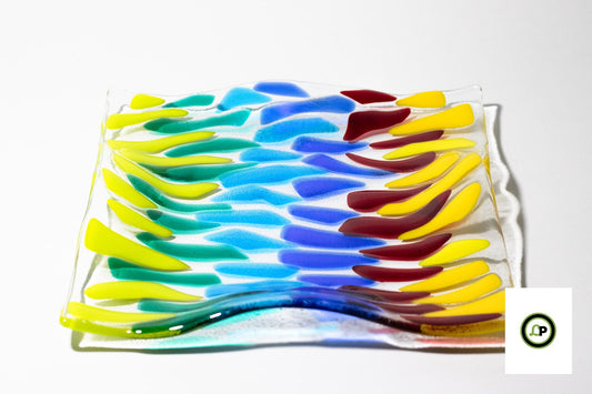 clear glass wavy plate with rainbow colors