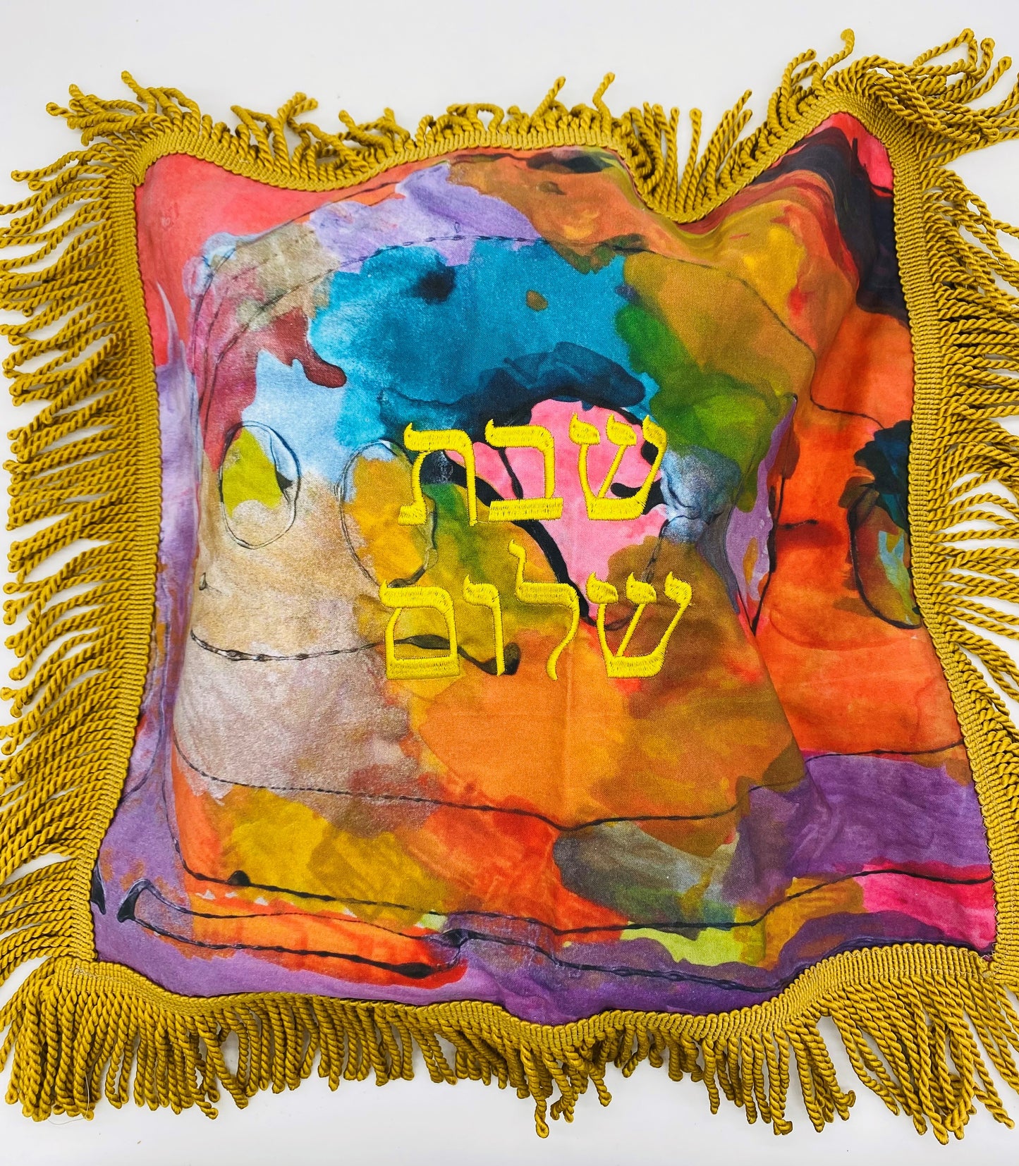 Challah cover with gold embroidery and gold trim