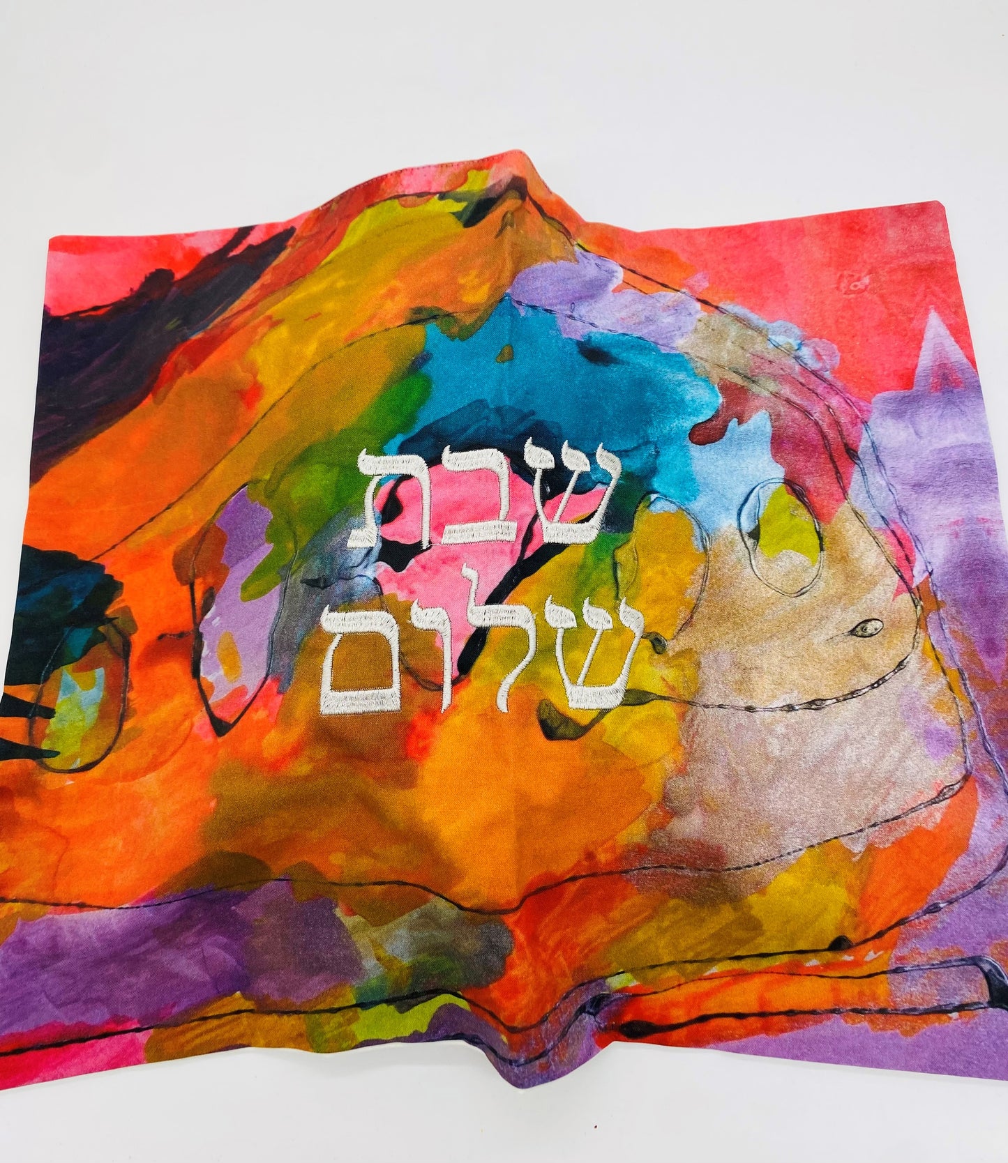 Challah cover with silver embroidery