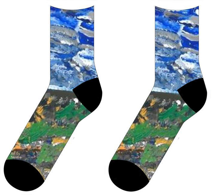 socks with half of the sock being the sky and half being the ground