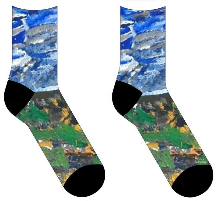 socks with half of the sock being the sky and half being the ground