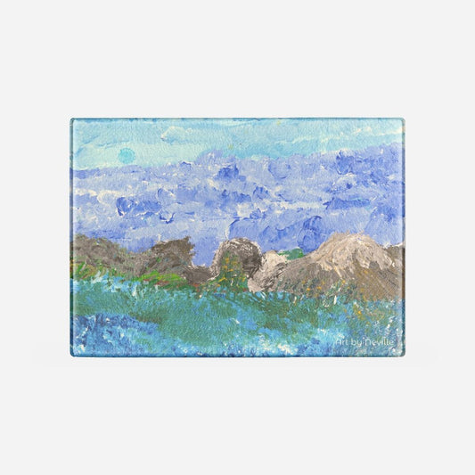 cutting board of painting of volcanoes