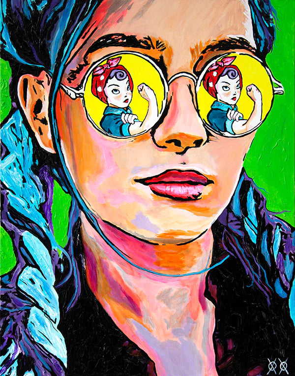 rosie the riveter reflected on sunglasses