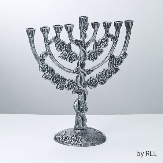 Aluminum menorah with floral arrangements