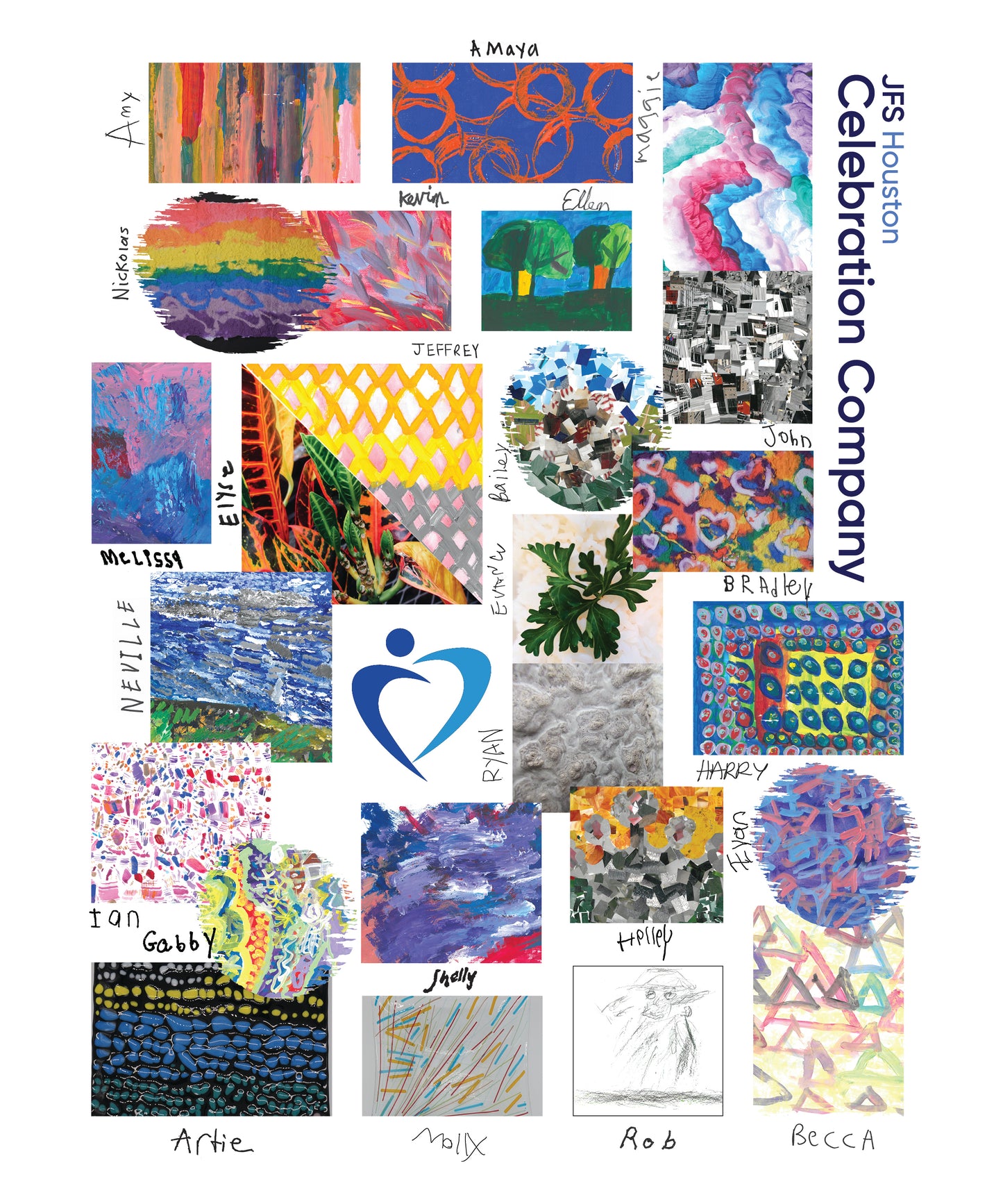 grid with 24 pictures of various pieces of art and artist's signatures next to their pieces