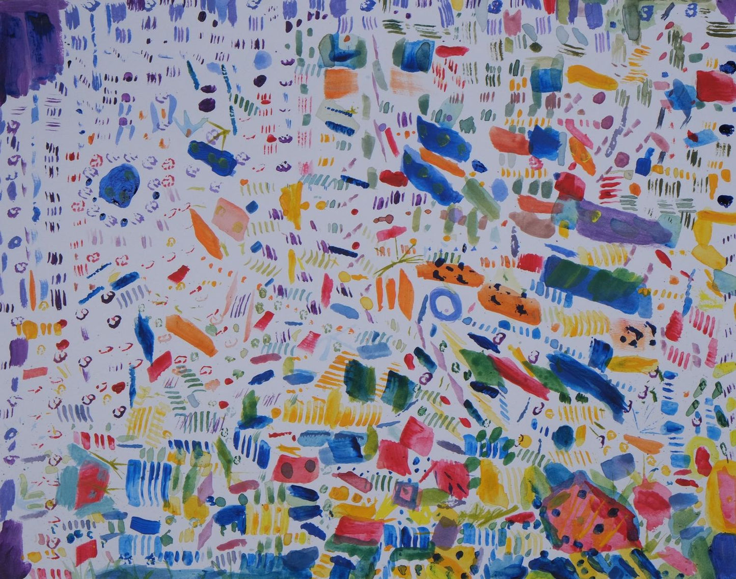 Acrylic on paper artwork showing white background with rainbow abstract design