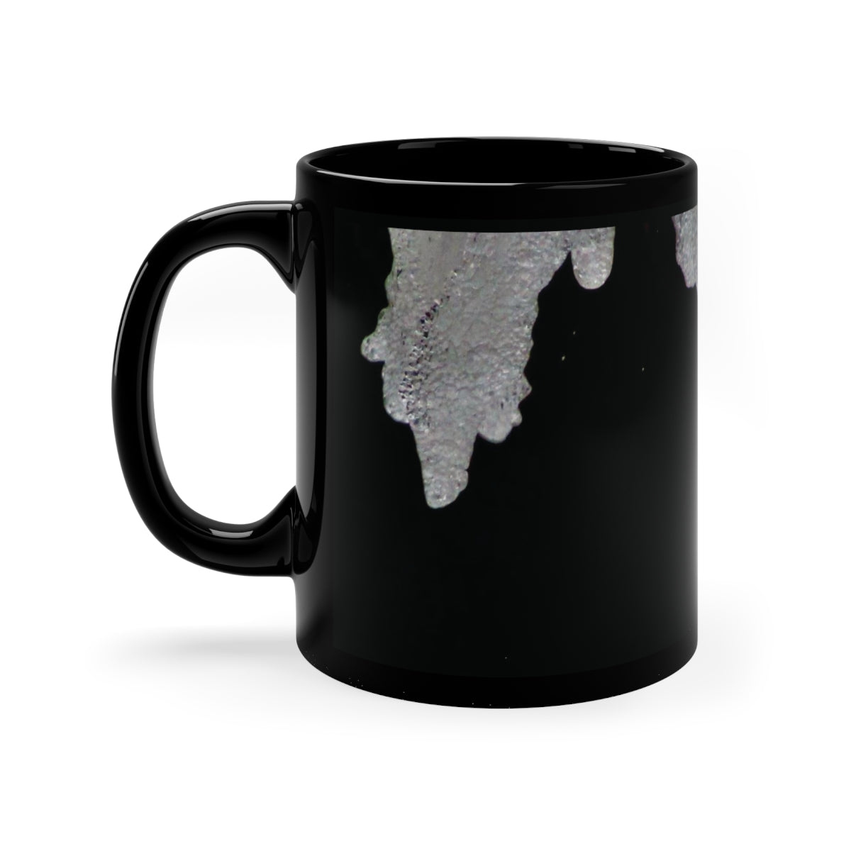 black mug with image of foam