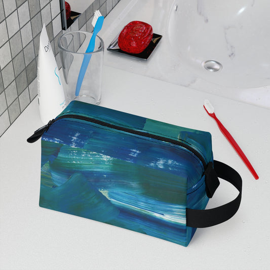 toiletry bag with shades of blue