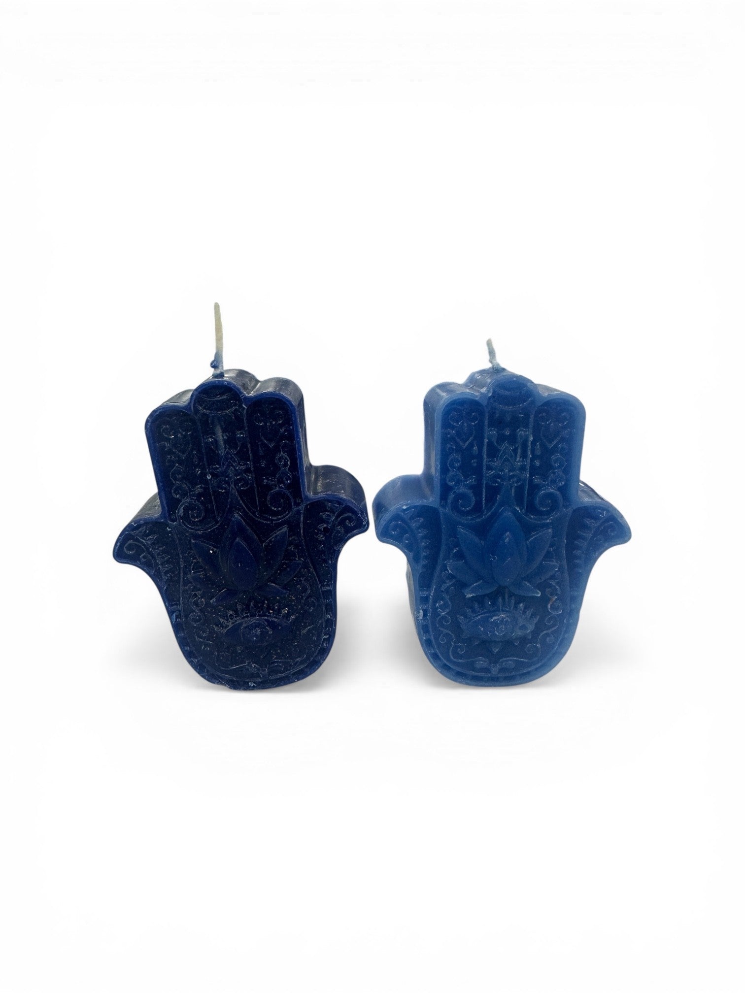 Deep Midnight and Celestial Blue. hand-poured Hamsa candles