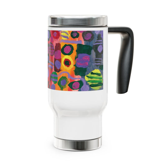 thermos with design of purples and blues