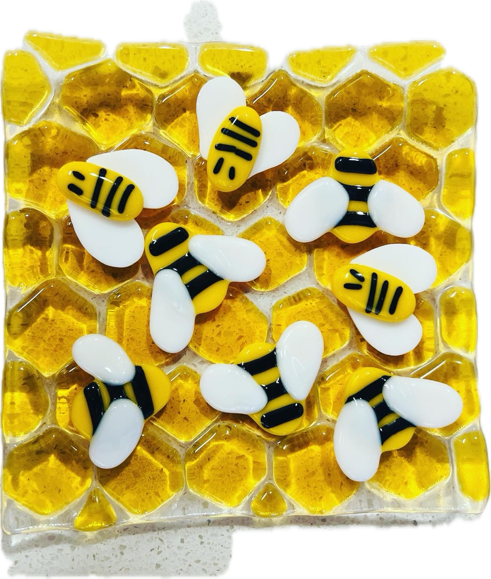 Glass Fused Honeycomb Bee Plate