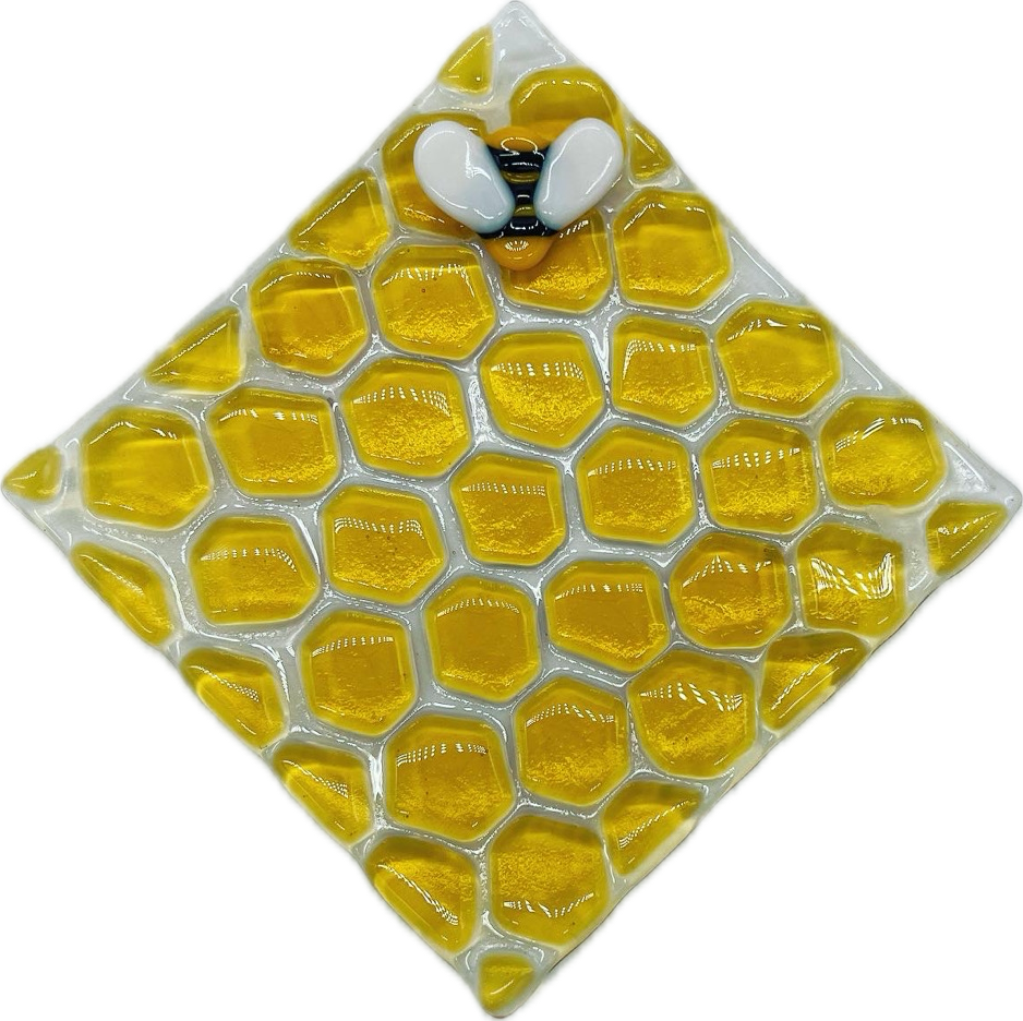 Glass Fused Honeycomb Bee Plate