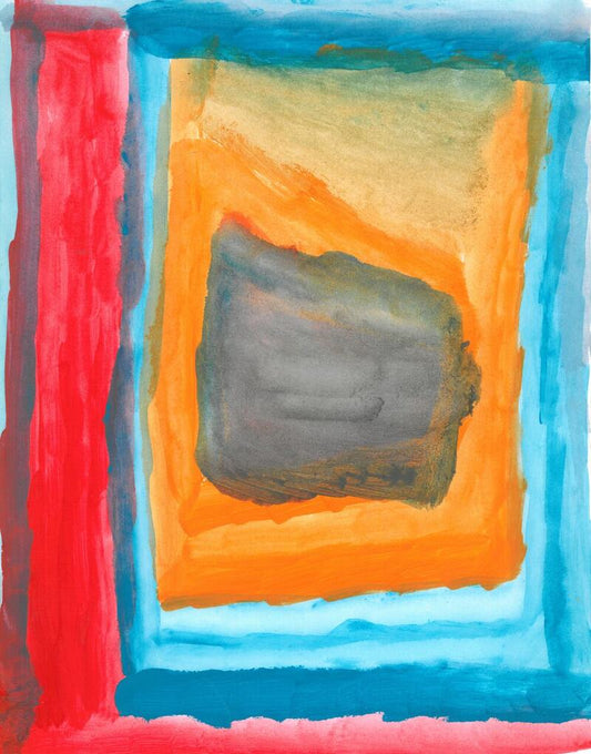 painting of orange square inside of blue, inside of a red square