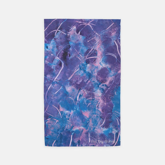 purple hand towel with scratch marks