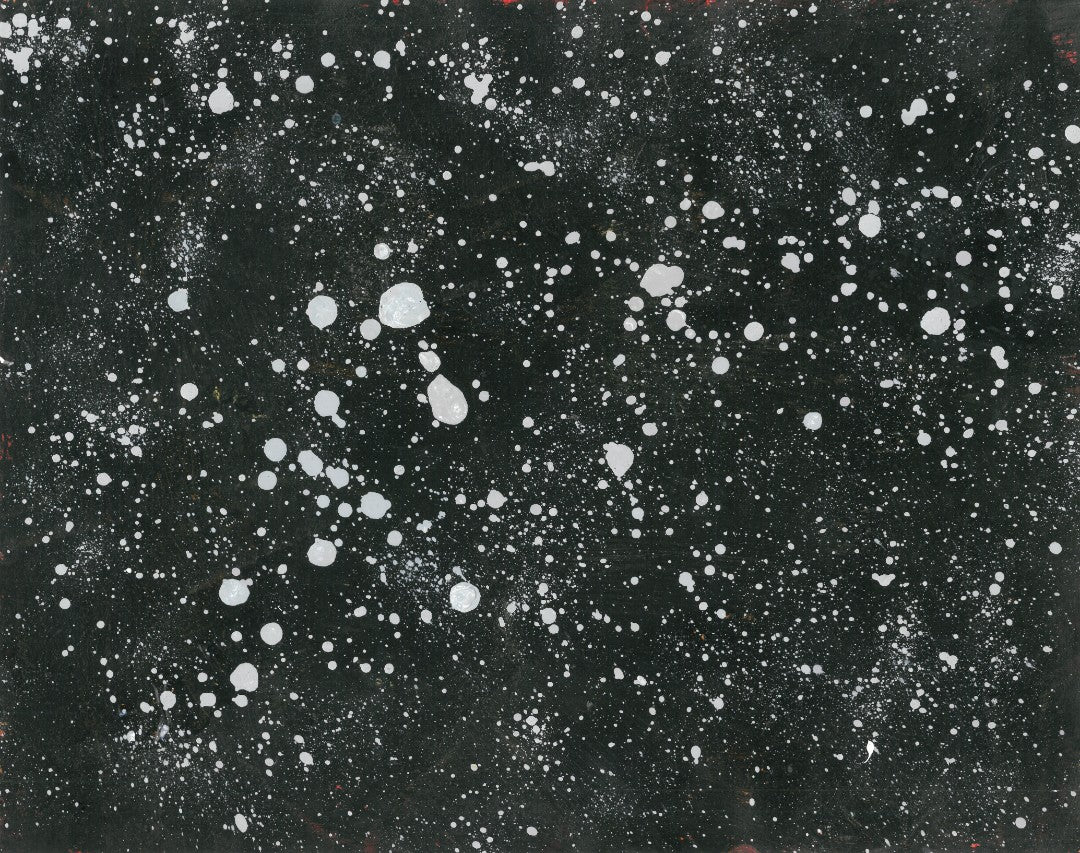 black abstract painting with white splatters
