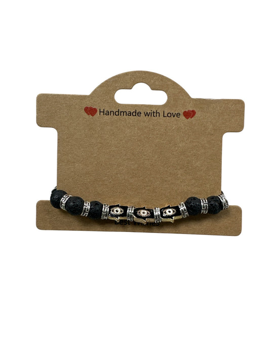 Black stone man bracelet with hamsa hand charm