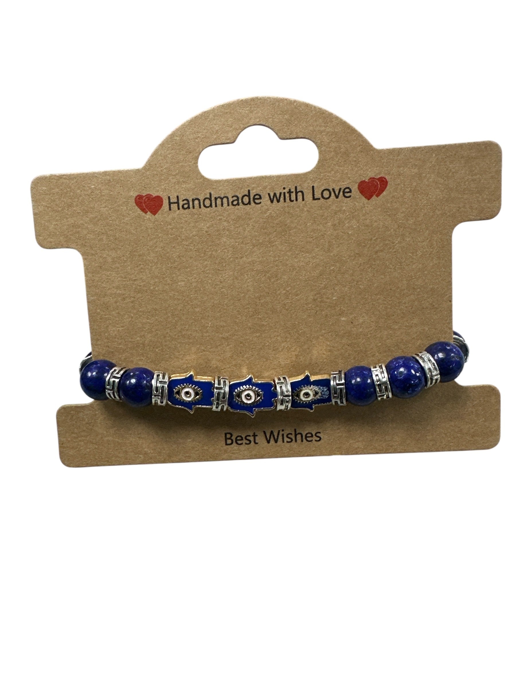 Blue stone bracelet with blue Hamsa hand charm