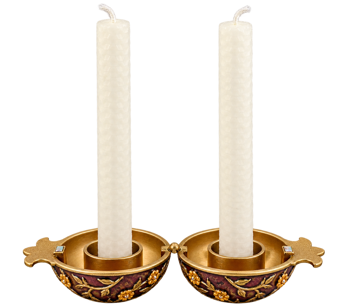 open candle holder in pomegranate shape with candles