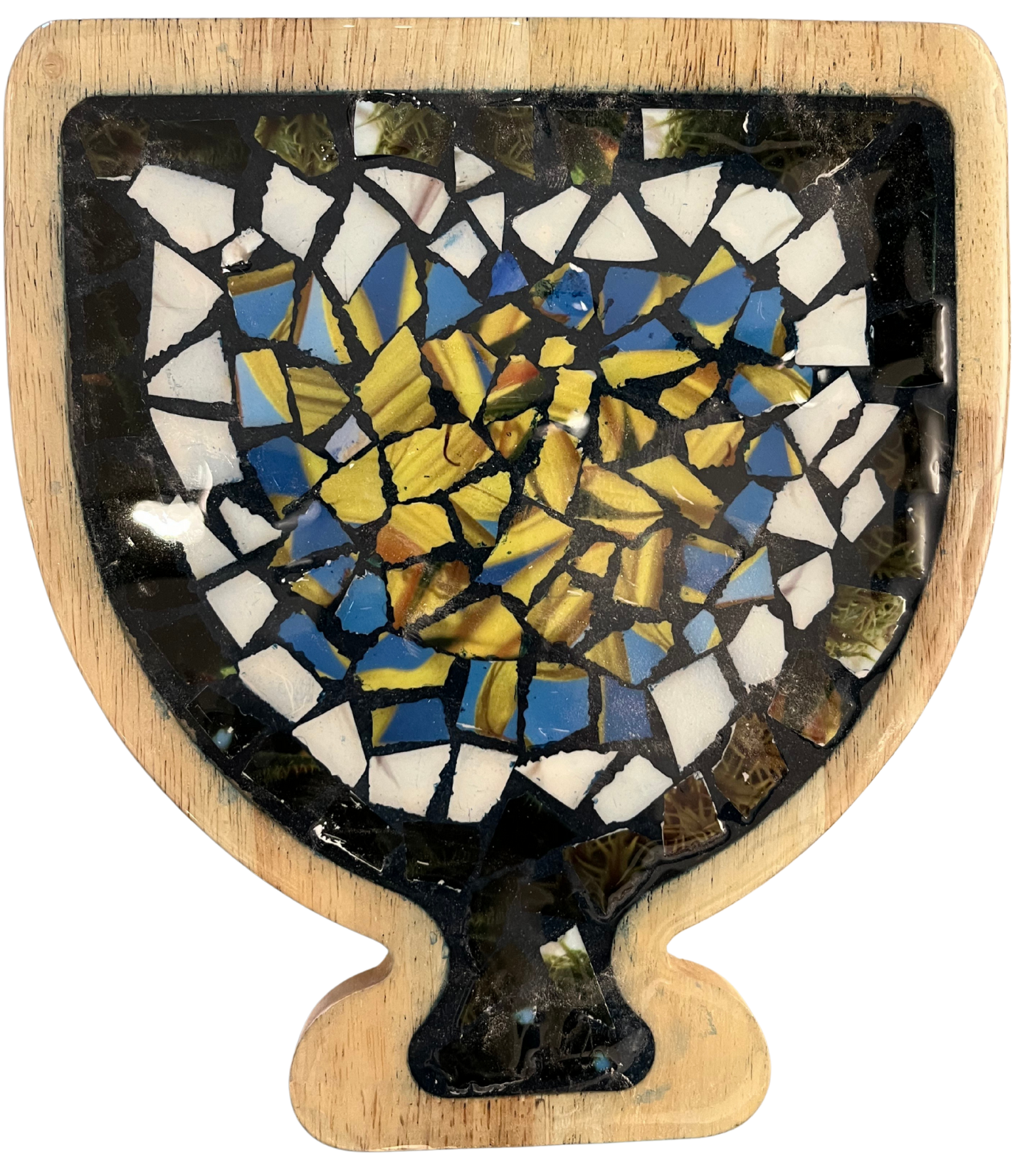 mosaic tray that is menorah shaped