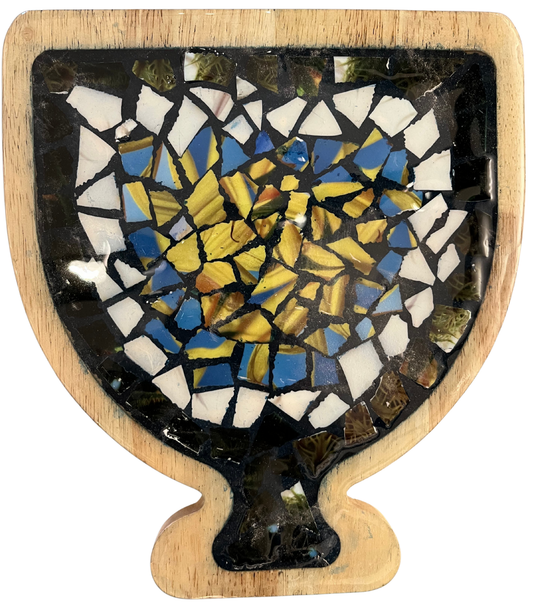 mosaic tray that is menorah shaped