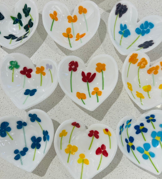 Flower Heart Bowl - Fused Glass