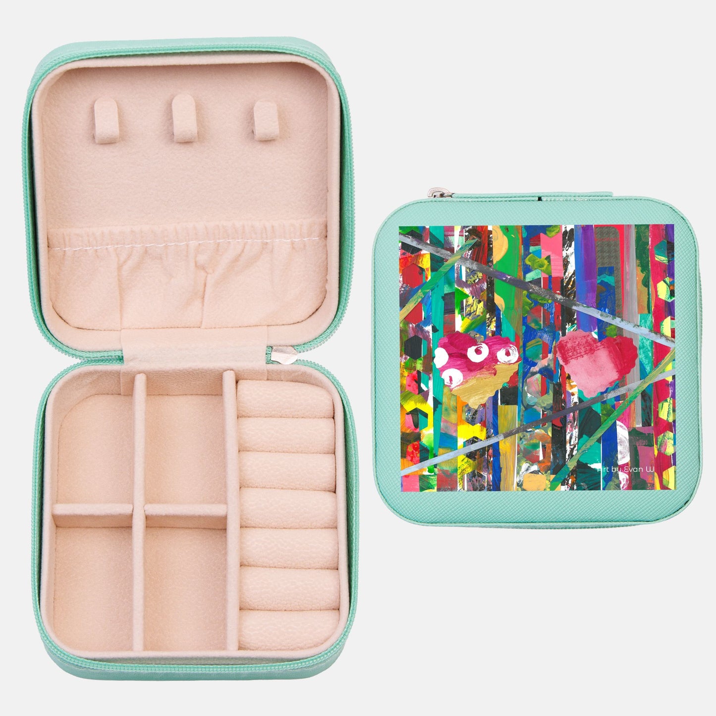 travel case with image of hearts