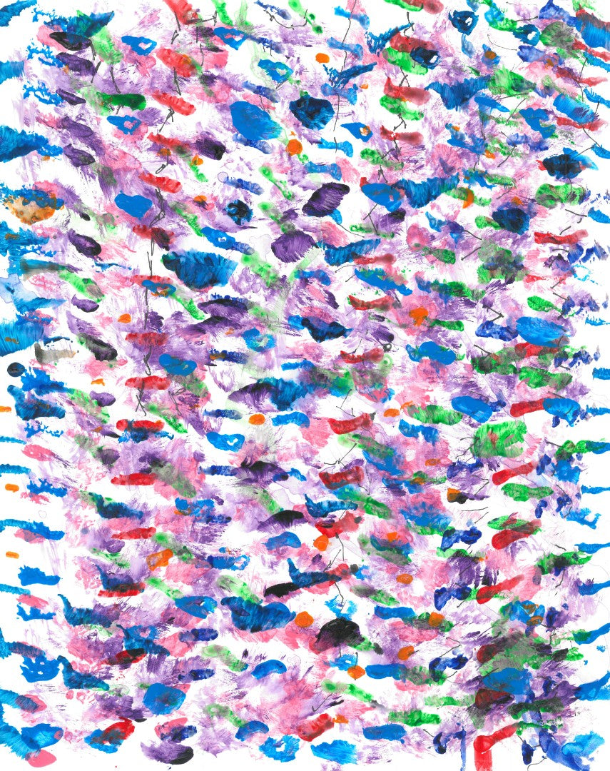 Artistic rendering of colorful dashes on a white background