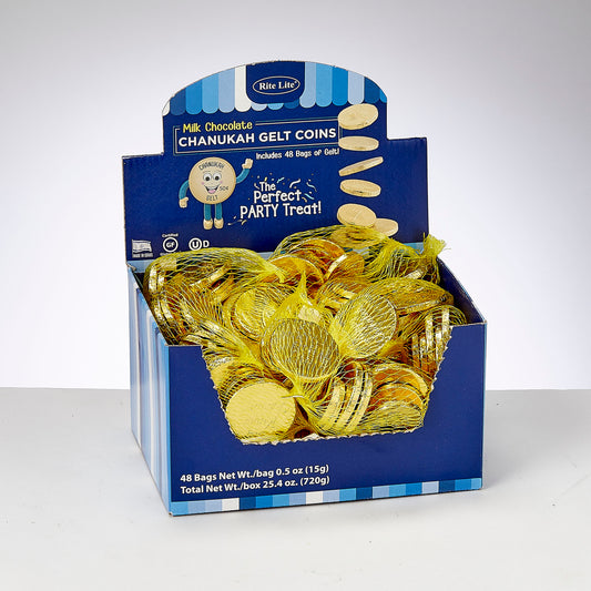 gelt in a blue display box