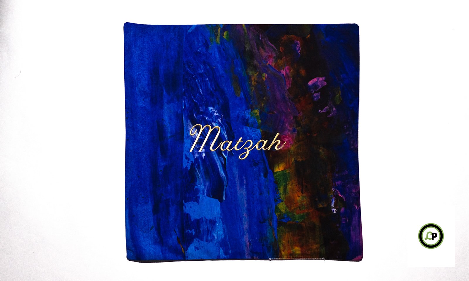square matzah cover with embroidered matzah