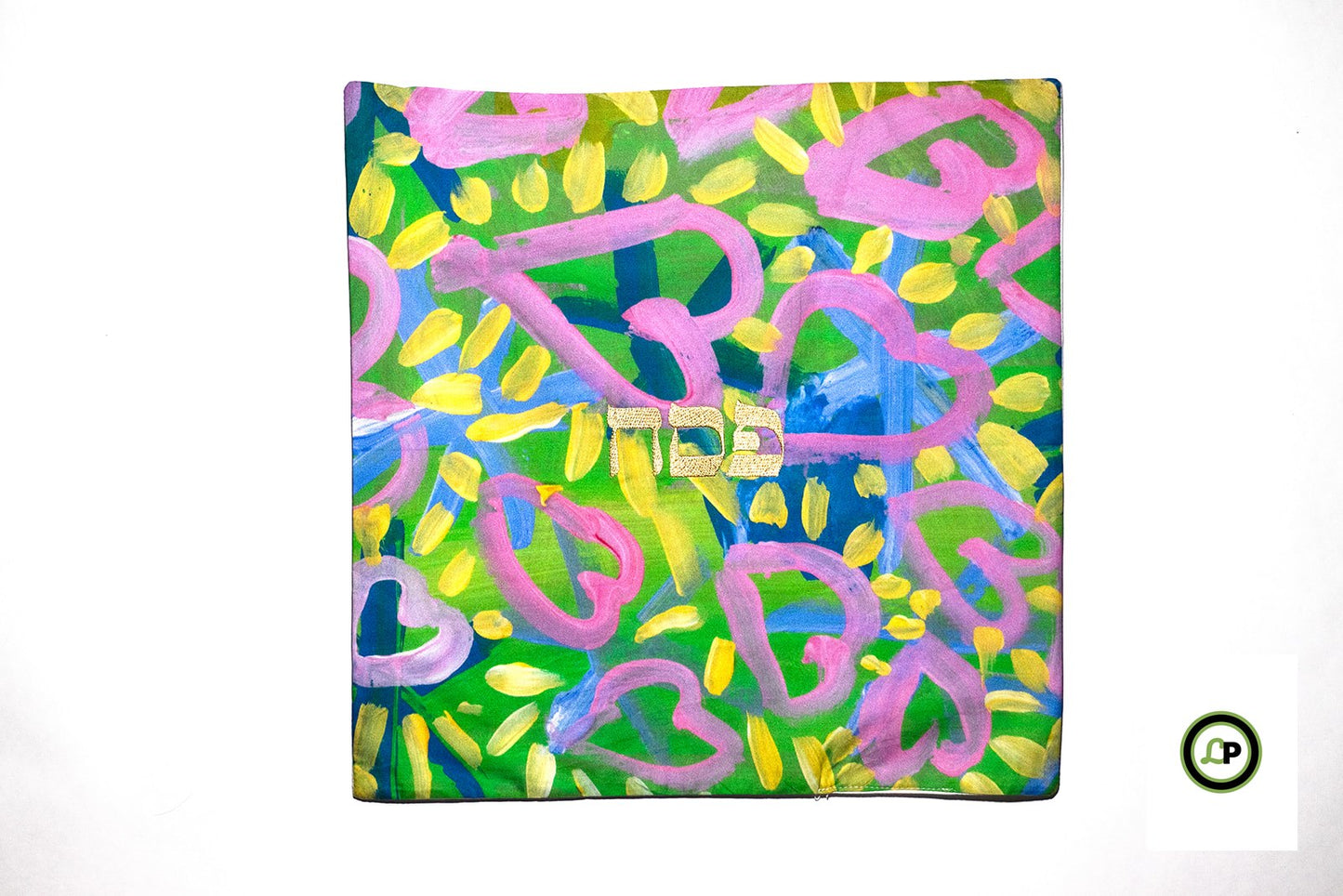 square matzah cover with embroidered hebrew passover