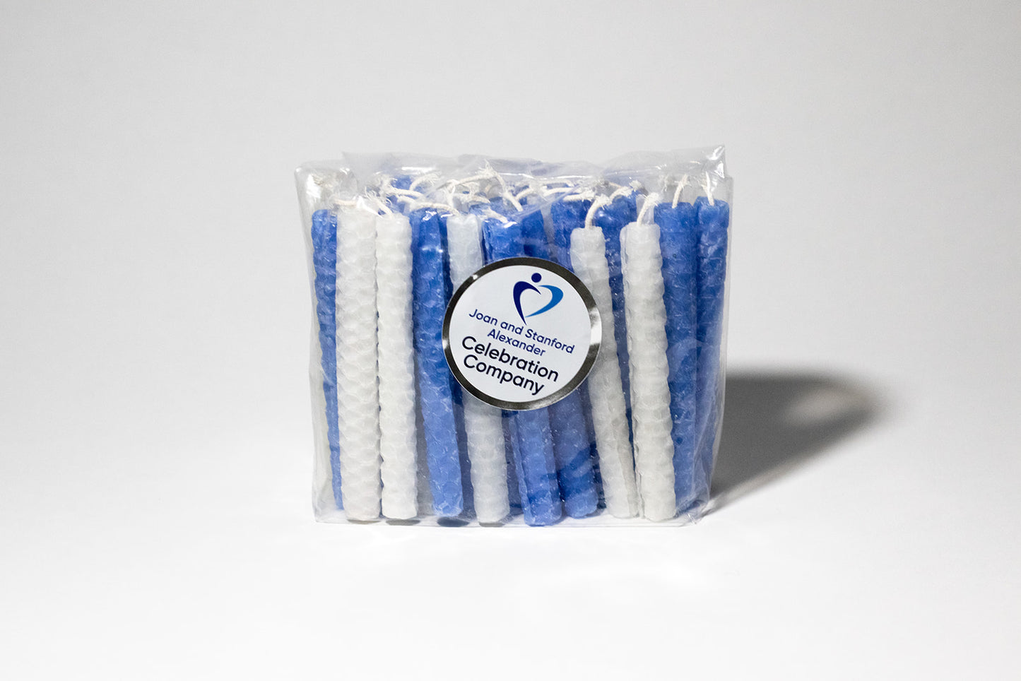 picture of blue and white candles in a bag