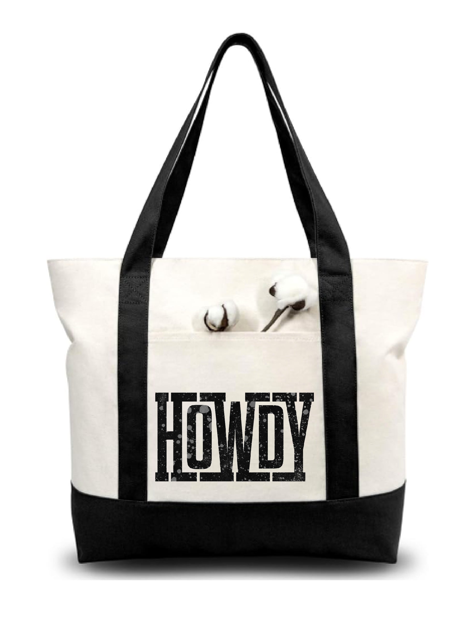 zipper tote with howdy art on it
