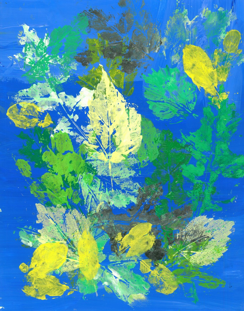 Artistic rendering of greenery on a blue background