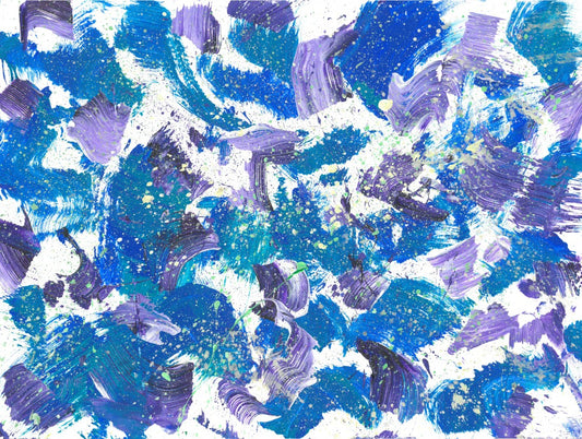 abstract painting of purple and blue brush strokes