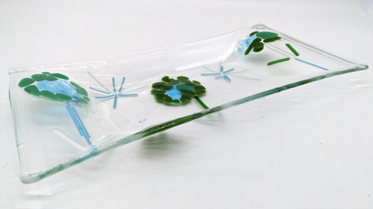 glass tray with flower design