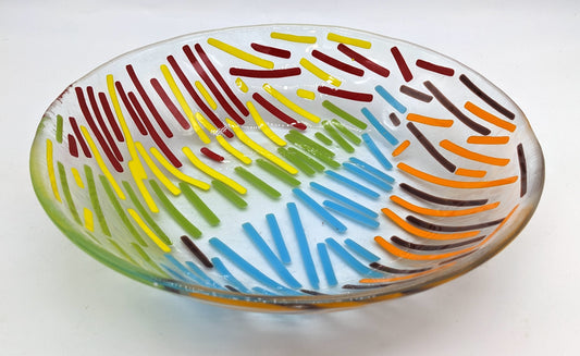 glass bowl with rainbow lines