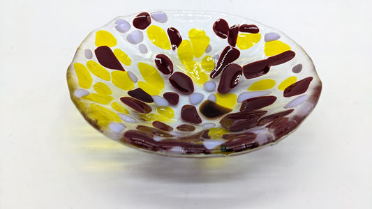 glass trinket bowl with transparent yellow and red
