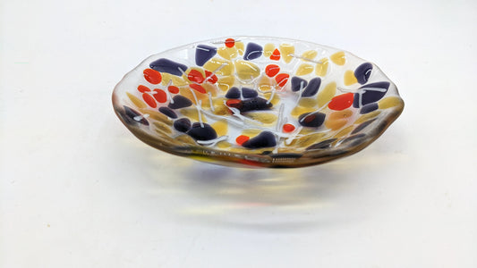 glass bowl with transparent yellow and purple