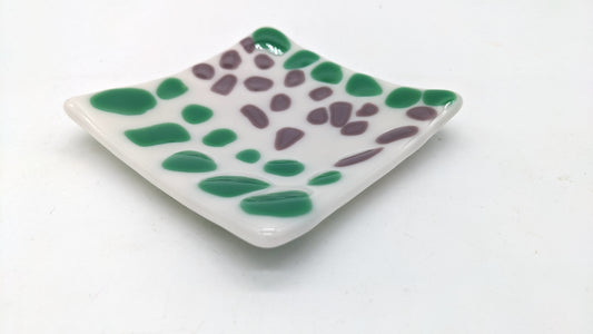 trinket dish with green and purple dots