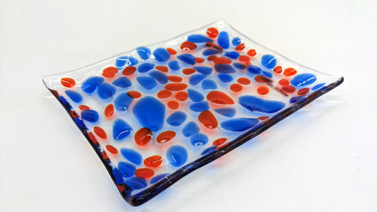 soap dish with blue and orange dots