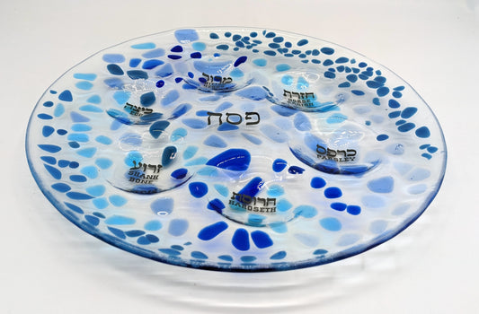 seder plate filled with different shades of blue