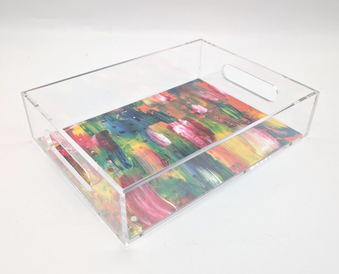 acrylic tray with a colorful design