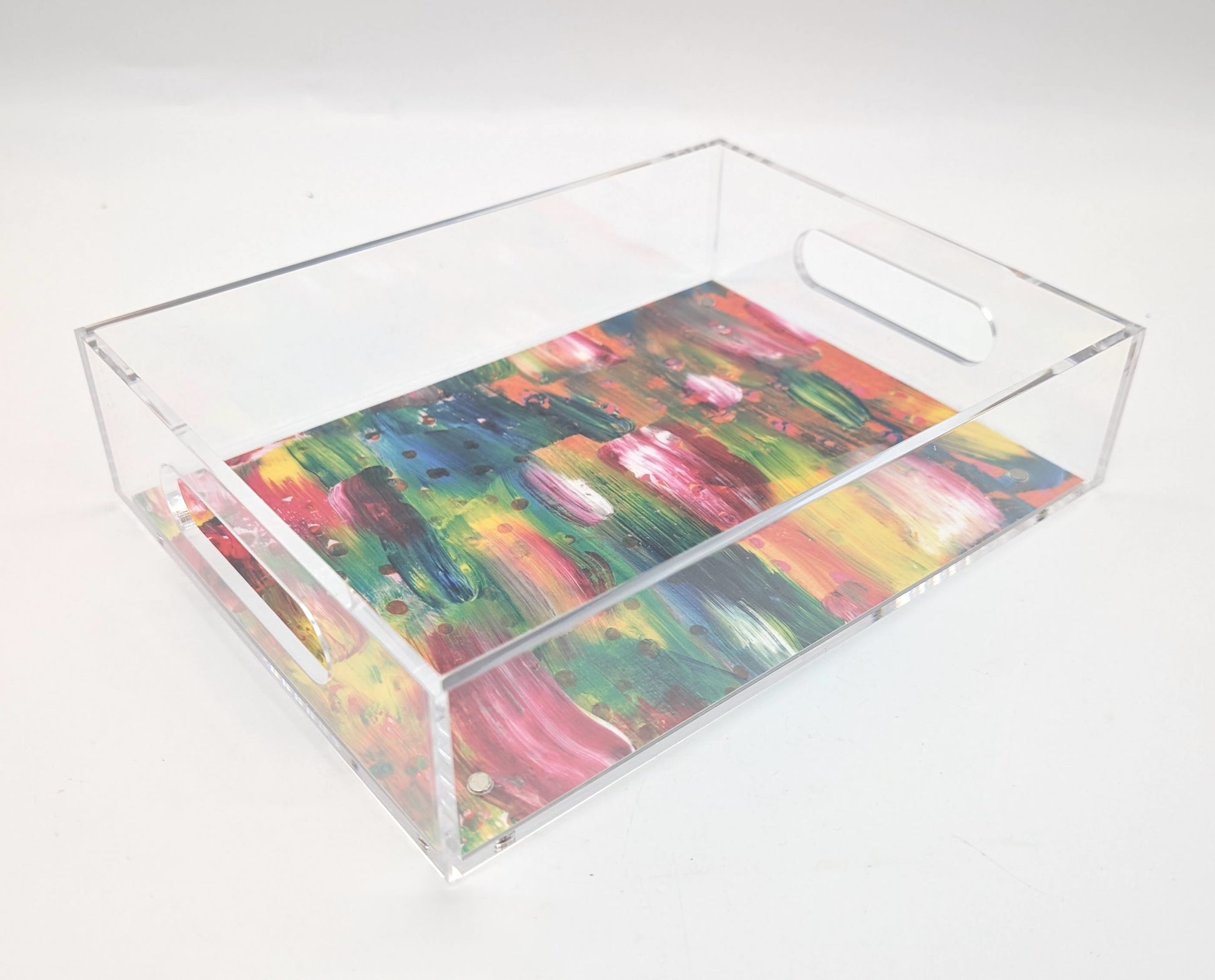 acrylic tray with a colorful design