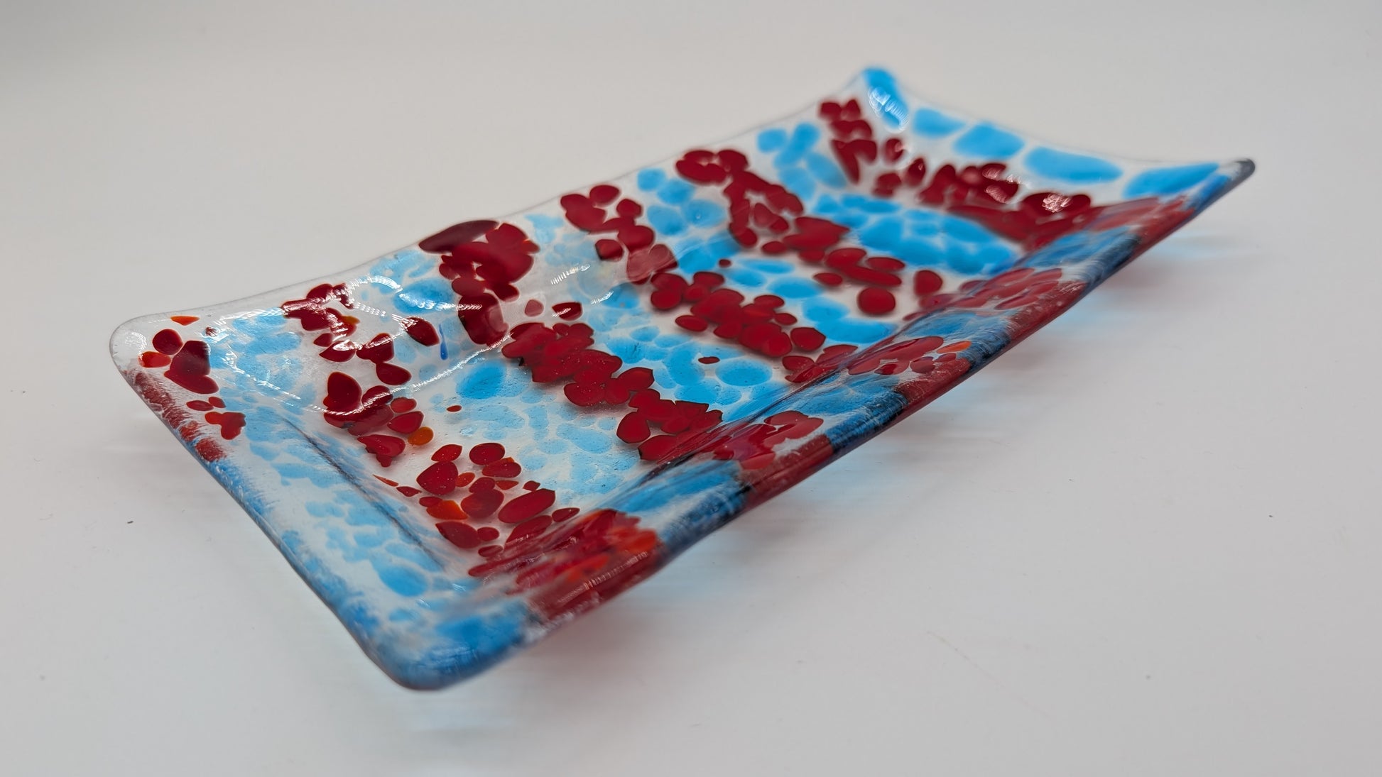 striped glass blue and red tray