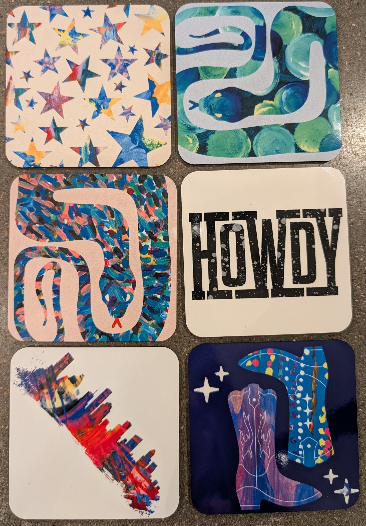 set of 6 different texas themed coasters