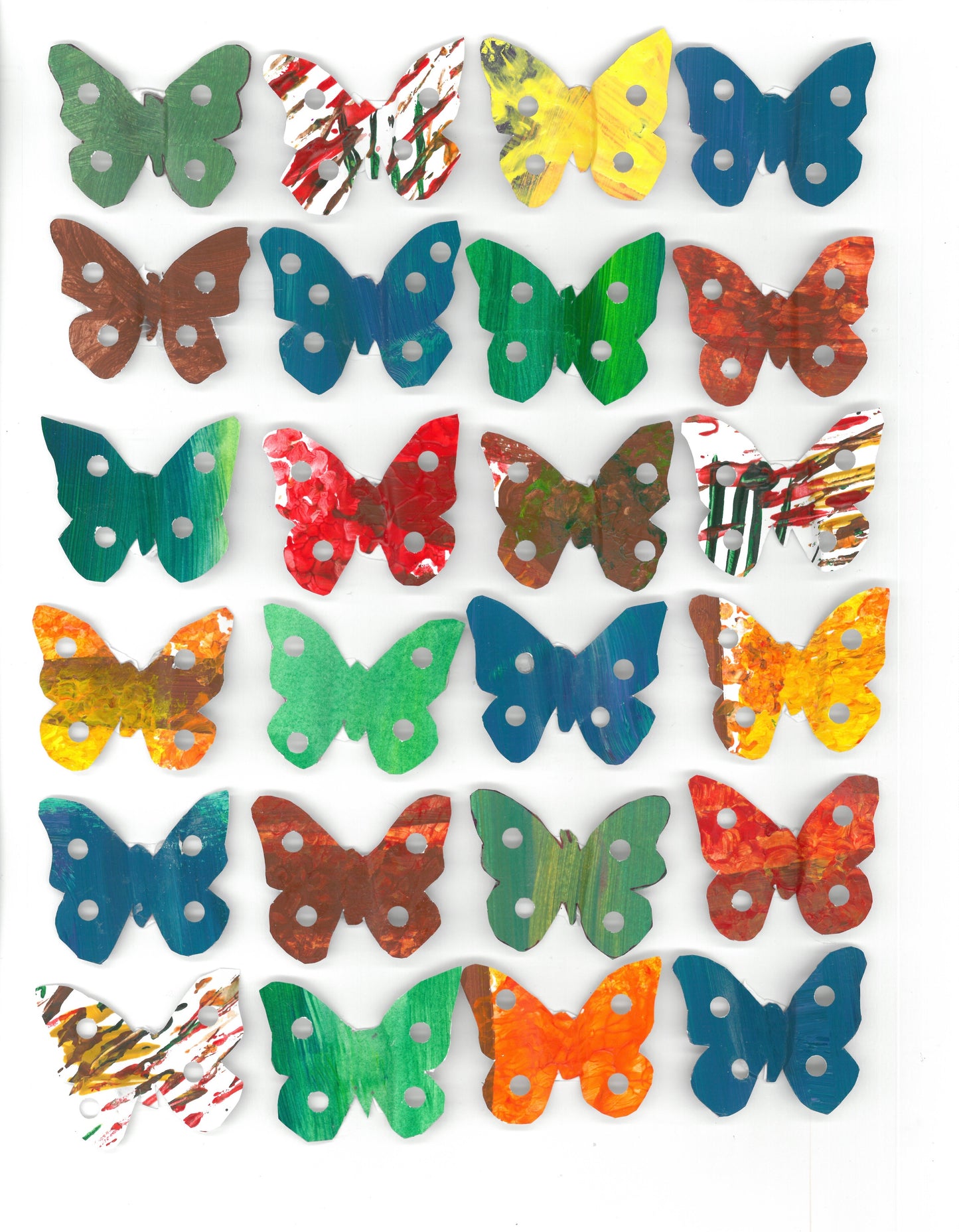 collage of butterflies laid out in a grid of 4x6 made of various paintings