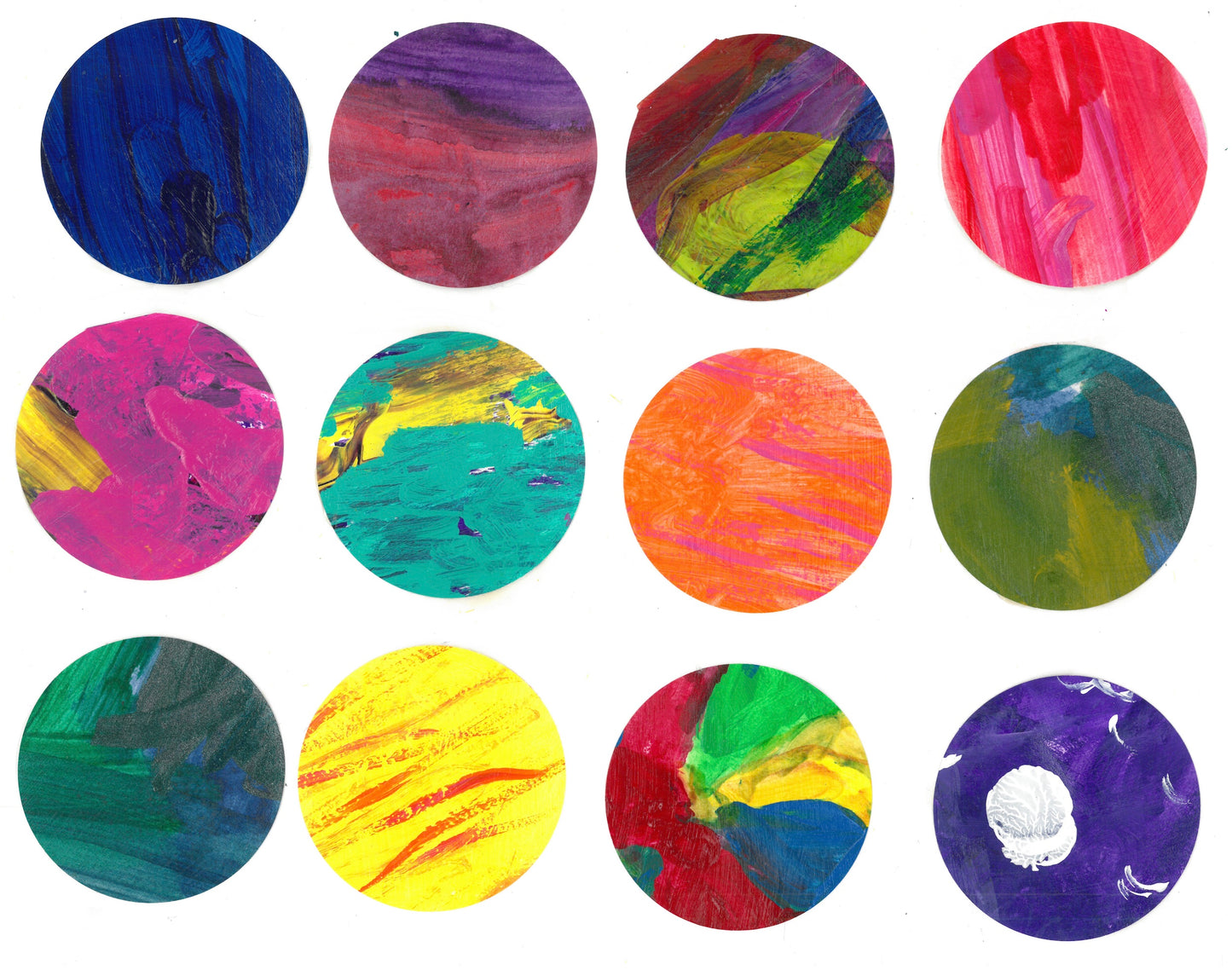 collage of circles in a grid of 3 x4 made of various paintings