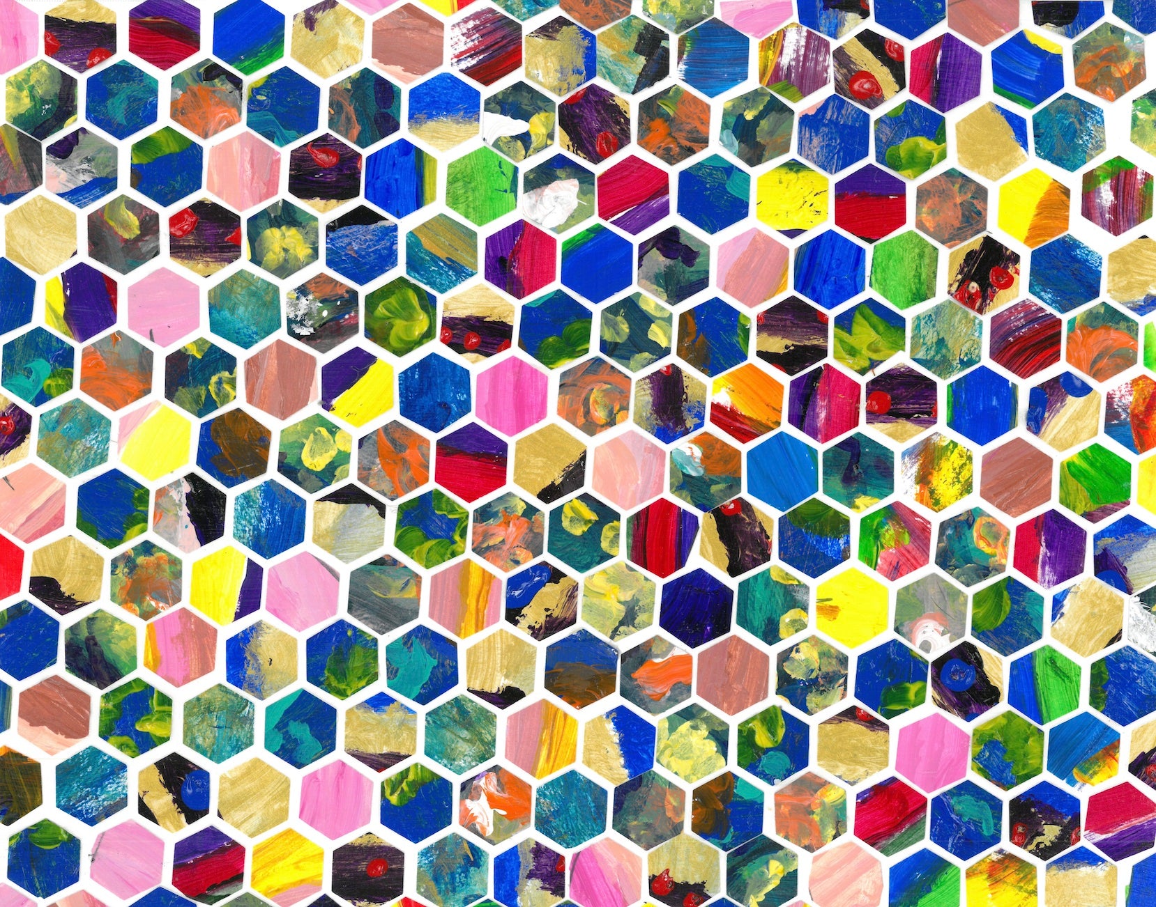 collage of various paintings that form a bee hive pattern