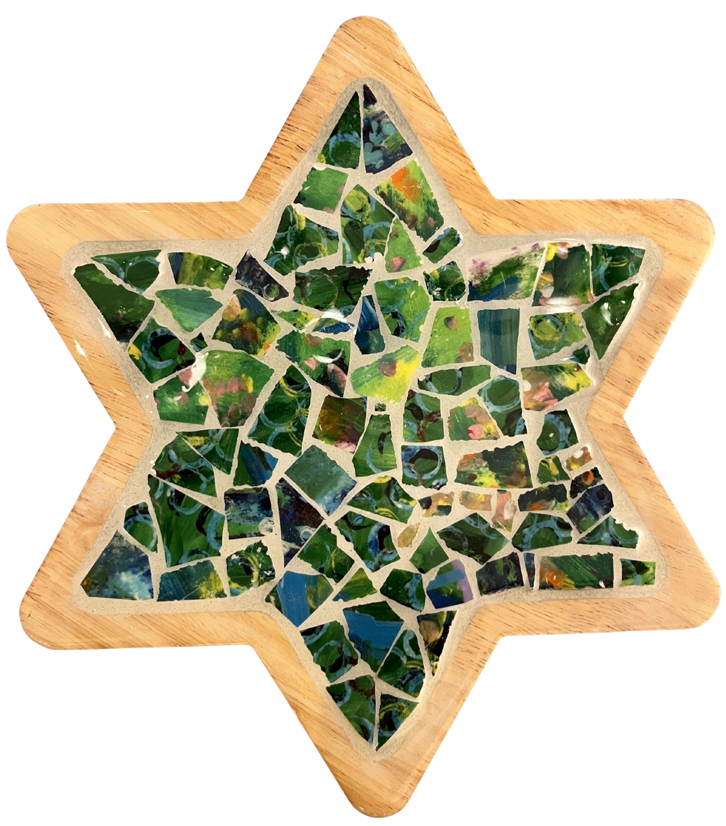 mosaic tray that is star of david shaped
